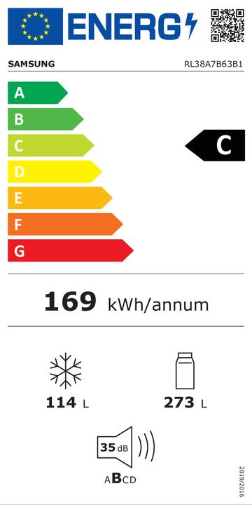 Etichetta energetica Samsung RL38A7B63B1/EC BESPOKE Acciaio nero premium (387 l)