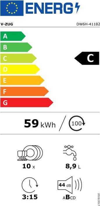 Label énergétique V-Zug Geschirrspüler V600 VS 4118200000
