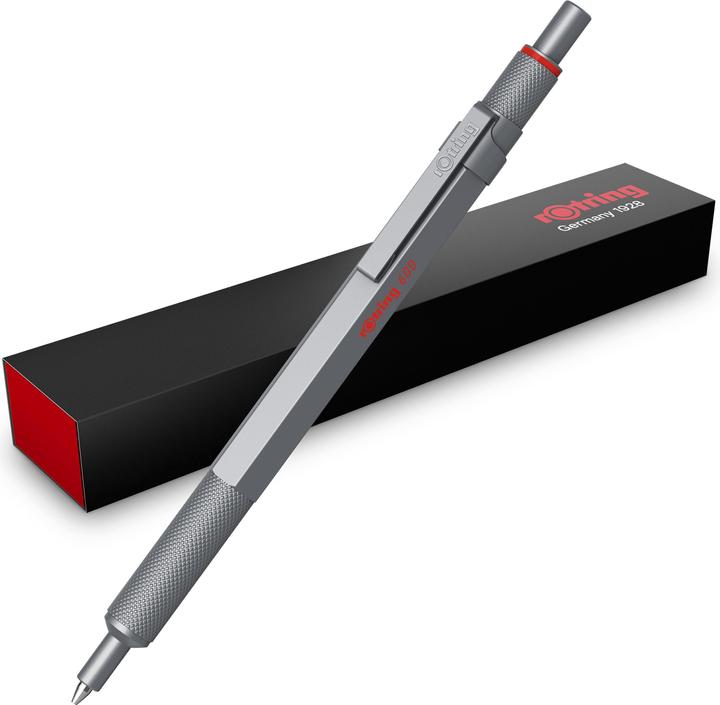 Immagine prodotto Rotring 600 Gel Pen | 0.55 mm | Black Ink | Silver Metal Body Pen | Non-Slip Knurled Grip & Hexagonal Ba... (Argento, 1 x)