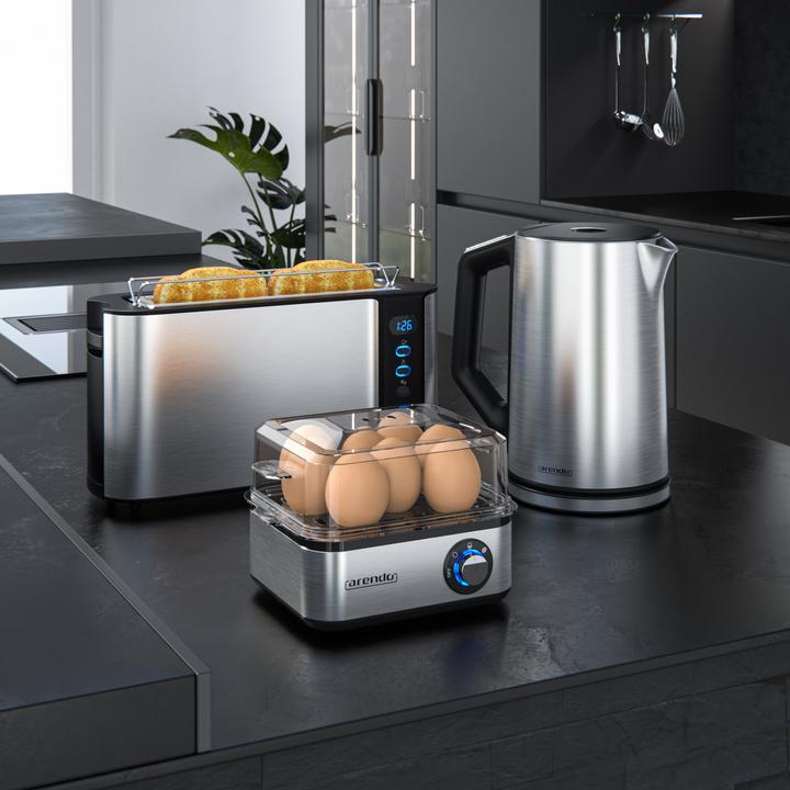 Actual product image Arendo Breakfast set, kettle 1.5l temperature selection, 2-slice toaster & egg cooker for 8 eggs, silver
