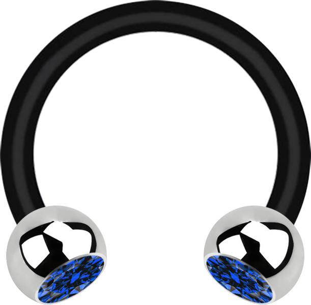 Actual product image Star Piercing Micro Circular Barbell black with two balls silver crystal dark blue (Surgical steel 316L, Bioflex, without brass)