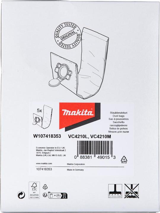Image du produit Makita Sac filtrant M 5-pack pour aspirateur VC4210M (5 x)