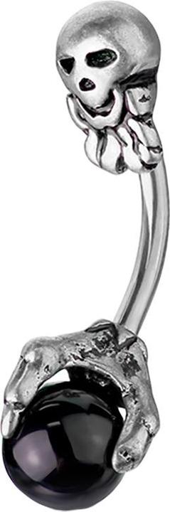 Immagine prodotto Star Piercing Artiglio a forma di teschio in argento con sfera di cristallo nera (Ottone, Acciaio chirurgico 316L)