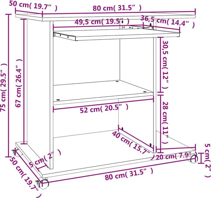 Produktbild VidaXL PC-Tisch (80 x 50 x 75 cm)
