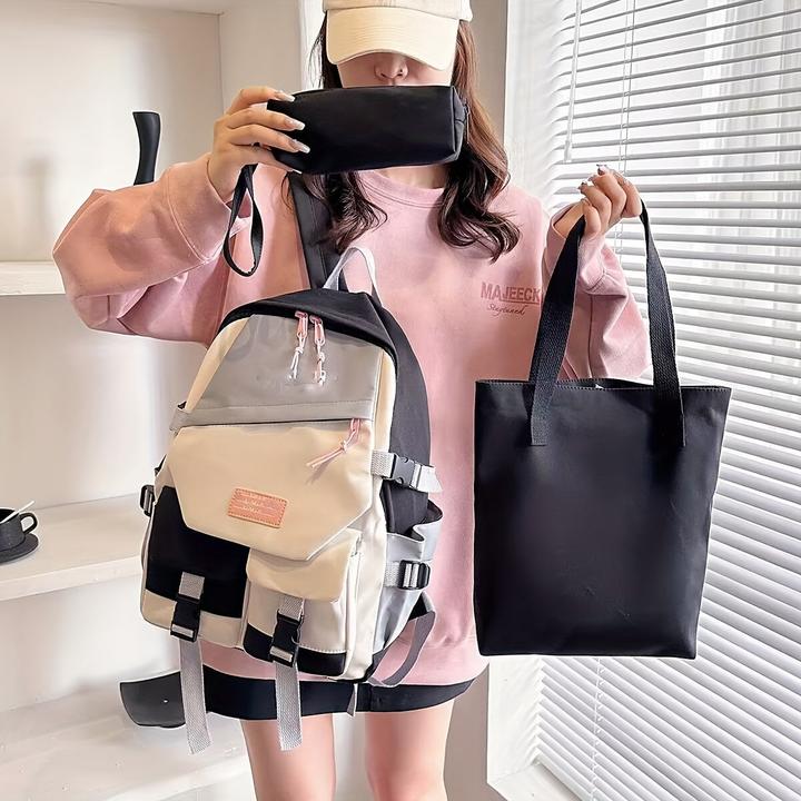 Only-Bags.Store Ästhetische Farbe Kontrast Travel Backpack, grosse Kapazität Klappe Schultasche, Stil Bookbag für