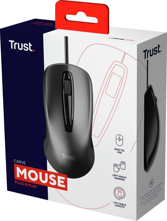 Produktbild Trust Carve Maus USB Typ-A Optisch 1200 DPI Beidhändig (Kabelgebunden)
