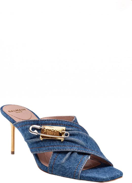 Produktbild Balmain safety mule in denim fabric with applied pin (38)