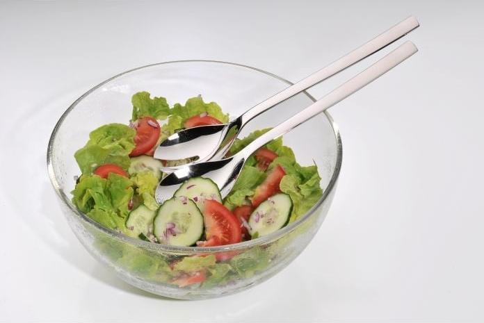 Produktbild WMF Salatschüssel Set mit Salatbesteck 25cm Taverno Glas Edelstahl 18/10 poliert (23.50 cm, 2.50 l, 3 x)
