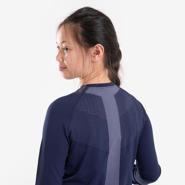 Actual product image Kiprun Kids' long-sleeved running shirt, breathable - Skincare dark blue/grey (128)