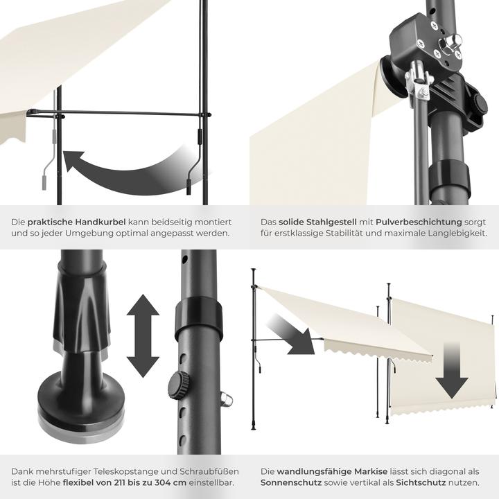 Produktbild tectake Klemmmarkise mit Handkurbel (3.50 m)