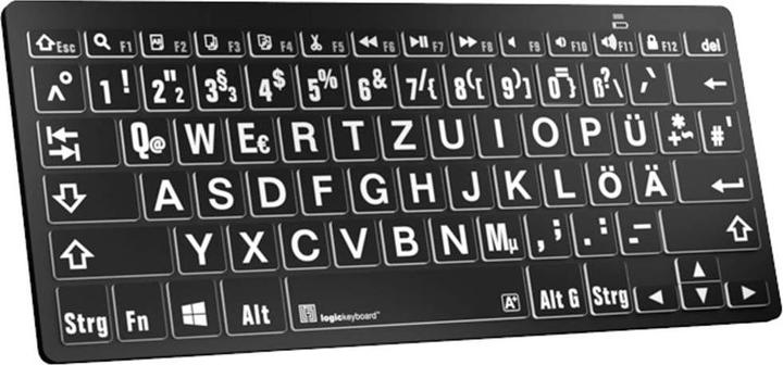 Produktbild Logickeyboard XL-Print White on Black dt. (PC/BT) (DE, Kabellos)