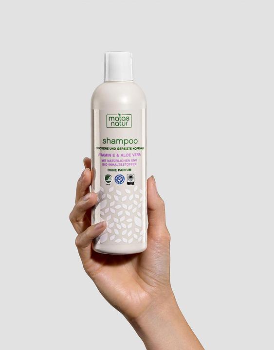 Actual product image Matas Shampoo for dry and irritated scalp with organic aloe vera and vitamin E (400 ml, Liquid shampoo)