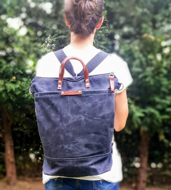 Produktbild Only-Bags.Store Rucksack aus gewachstem Canvas, Cabrio-Rucksack, Windelrucksack, A3 Tasche aus gewachstem Canvas