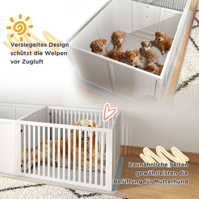 Produktbild Swisshandel24 Wurfbox für Welpen, mit Unterlage, leicht zu reinigen, Holz, 166x80x50 cm, Weiss
