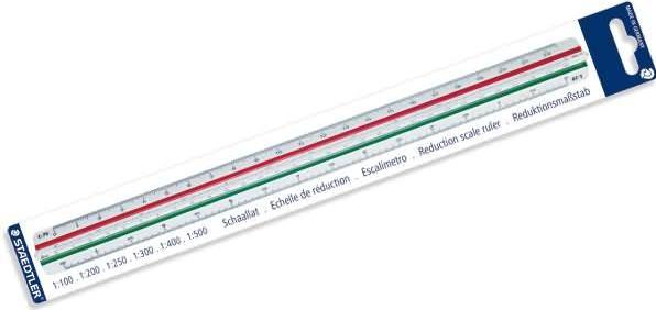 Image du produit Staedtler Règle triangulaire Mars 561 98-4BK, blanche en plastique, gorges colorées, graduation en relief (33 mm)
