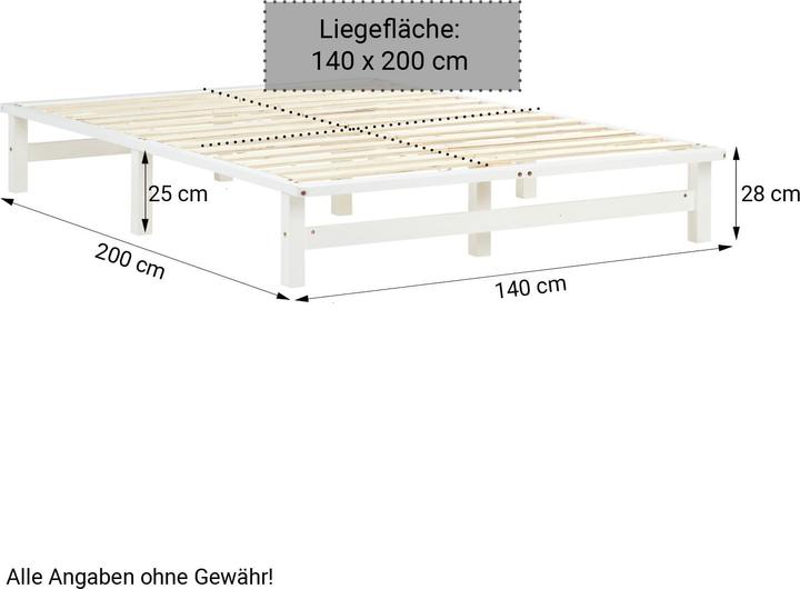 Immagine prodotto Jamb Letto pallet Letto in legno 140x200cm in legno massiccio bianco (140 x 200 cm)