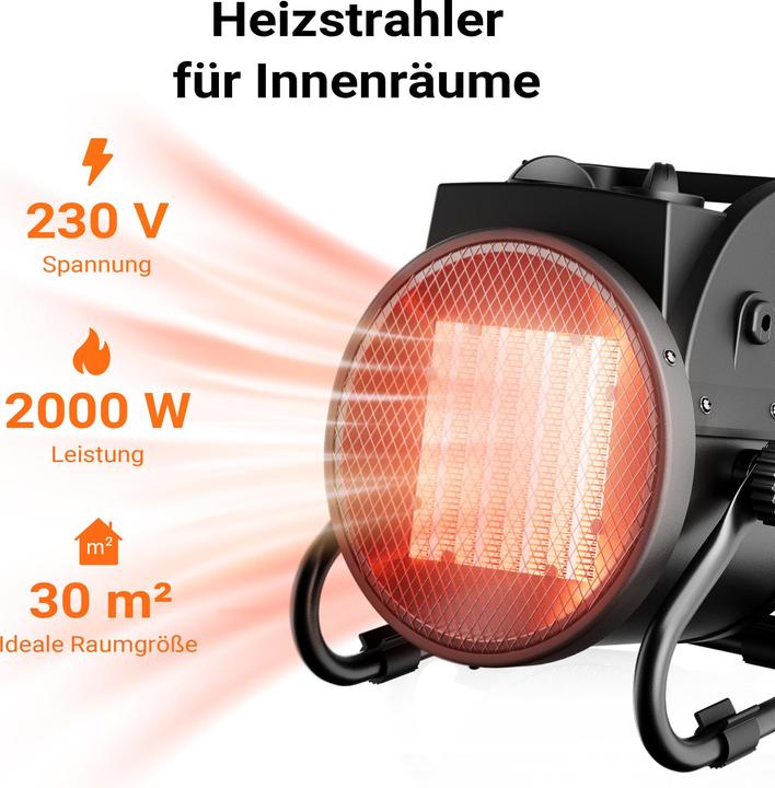 Actual product image Wiltec Keramik Heizstrahler 2kW Heizlüfter Heizgerät Schnellheizer Elektrisch (2000 W)