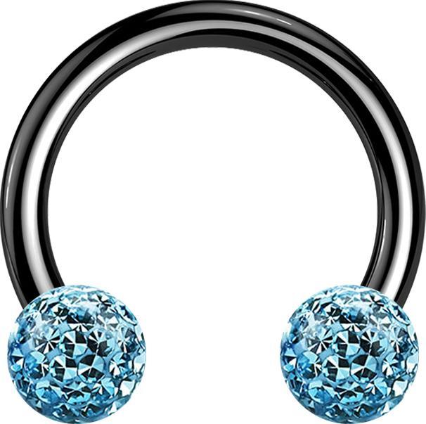 Star Piercing Micro Circular Barbell schwarz mit zwei Kristall Kugeln aqua Epoxy Schutzschicht (Titan G23, ohne Messing)