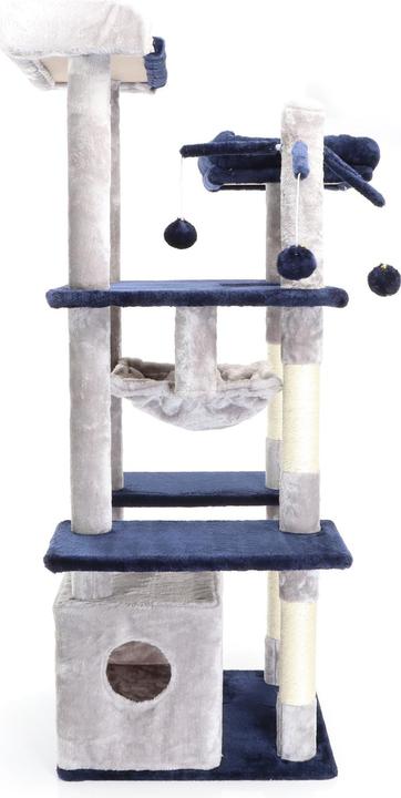 Produktbild Fudajo Kratzbaum Hellgrau/Blau 134cm Katzenkratzbaum Katzenbaum Katzenmöbel (134 cm, Hellgrau, Blau)