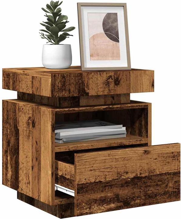 Immagine prodotto VidaXL Comodino con luci LED in legno antico 40x39x48,5 cm