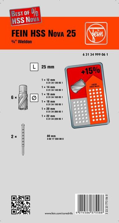 Energy Label Fein Core drill set 63134999061 1 S (12-22 mm)
