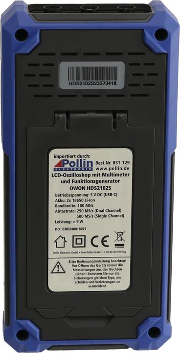 Actual product image Owon LCD oscilloscope with multimeter and function generator, HDS2102S, 2-channel, 100 MHz