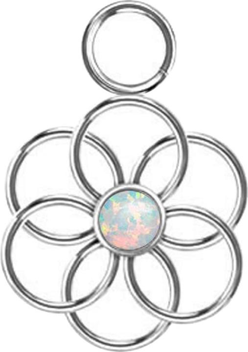 Produktbild Star Piercing Anhänger silber Opal weiss Blume des Lebens (ohne Messing, Chirurgenstahl 316L)
