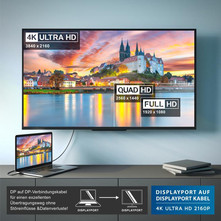 Produktbild CSL DisplayPort Kabel 4k 60Hz Ultra HD - DisplayPort 1.2 zu DP 4K 1.2 inkl. Audio-Übertragung (3 m, DisplayPort)
