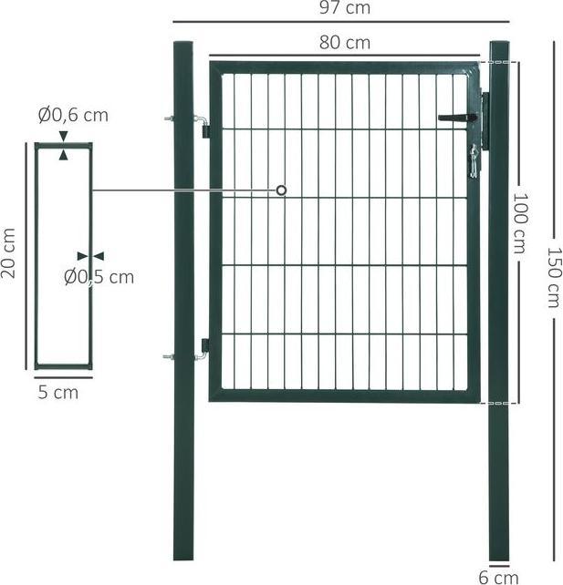 Actual product image Swisshandel24 Gartentor Gartentür Zauntor Hoftür aus Stahl Griff Schloss und Schlüsseln 97 x 150 cm Grün