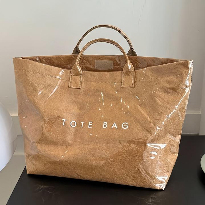 Only-Bags.Store Chic Preppy-Stil grosse Kapazität Tote Bag - Lightweight PVC & Kraftpapier mit Magic Tape Closure