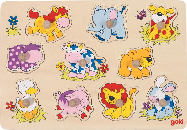 Goki Wooden studs jigsaw animals baby (10 pieces)