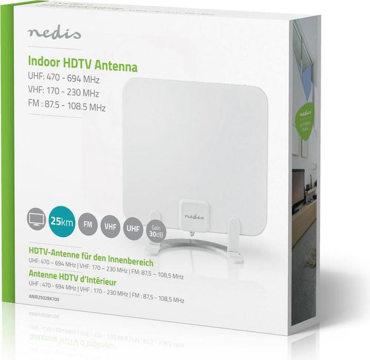 Immagine prodotto Nedis Antenna per interni Attiva FM/UHF/VHF Raggio di ricezione: 0-25 km LTE700 Guadagno dBi (con cavo (Antenna interna, 30 dB, UKW / MW / LW, DVB-T / -T2)