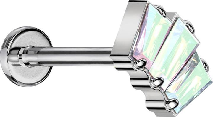 Actual product image Star Piercing Micro Threadless Labret silver three Baquette crystals multicolour (Titanium G23, without brass)