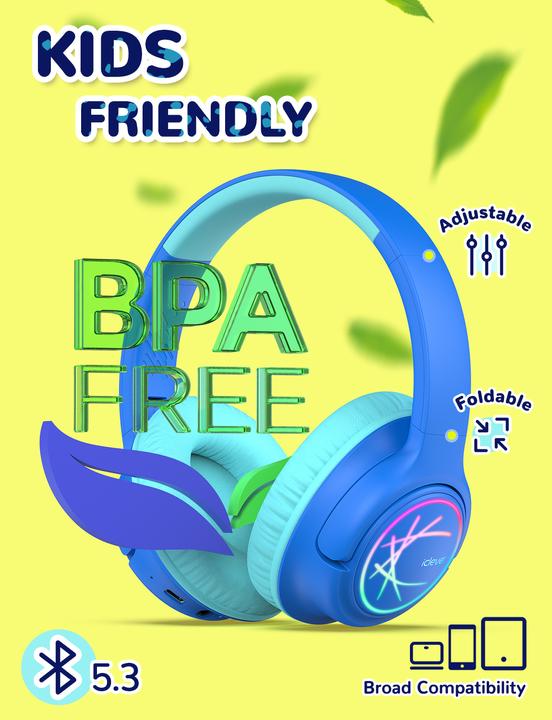 Iclever Headphone Kids BT & Cable LED