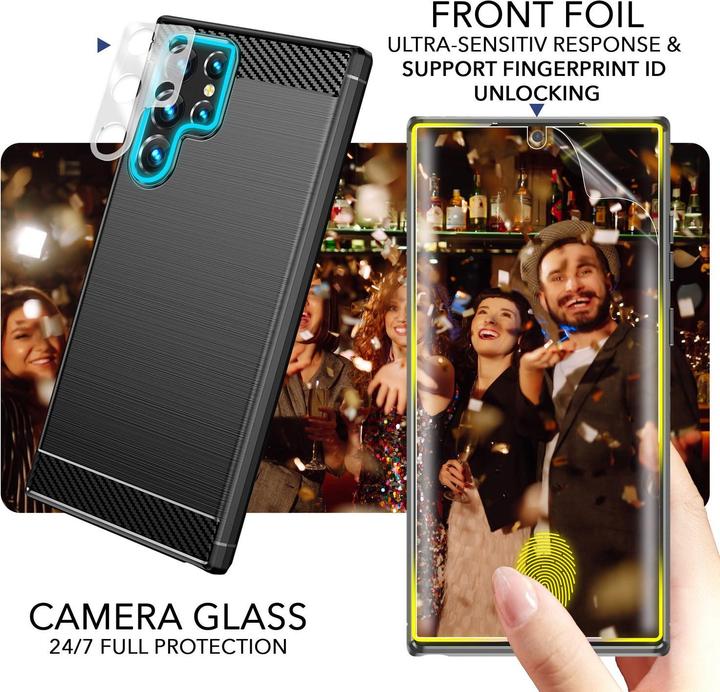 Immagine prodotto Nalia Cover in silicone effetto carbonio con protezione 2x del display e della fotocamera (Samsung Galaxy S23 Ultra)