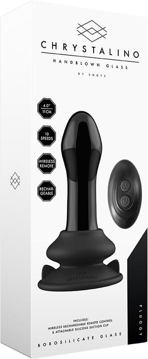 Actual product image Shots Pluggy - Glass Vibrator - With Suction Cup and Remote - Rechargeable - 10 Speed