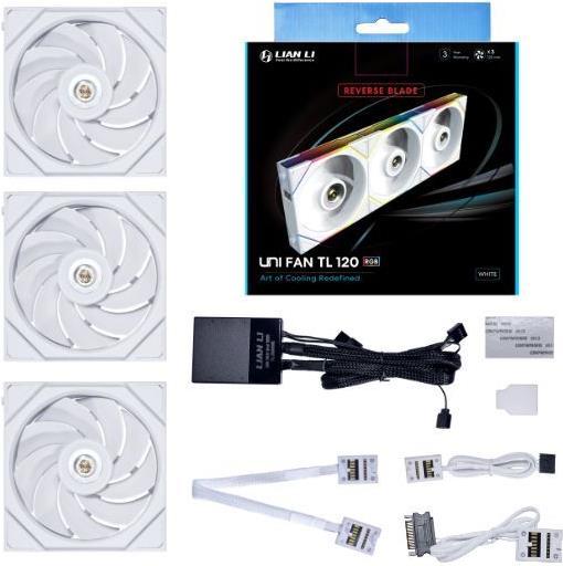 Productafbeelding Lian-Li UNI FAN TL Reverse Blade ventilator, 3-pak incl. controller - 120mm, wit (120 mm, 3 x)