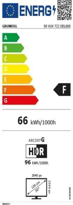 Etichetta energetica Grundig GRU 50VUX722 sw TV LED UHD Multituner 1300VPI PVR HDR Smart (50", LED, 4K)
