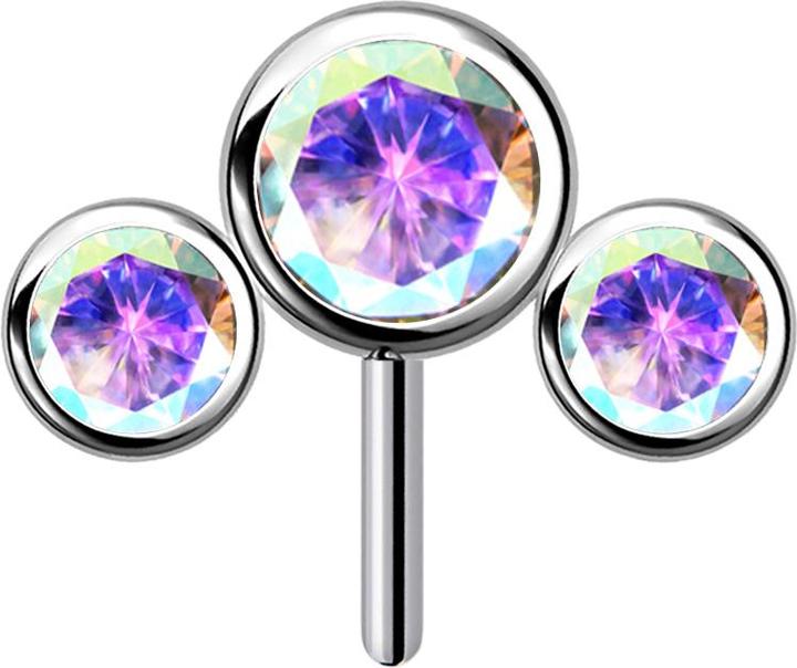 Produktbild Star Piercing Threadless silber front drei Kristalle multicolor (Titan G23, ohne Messing)