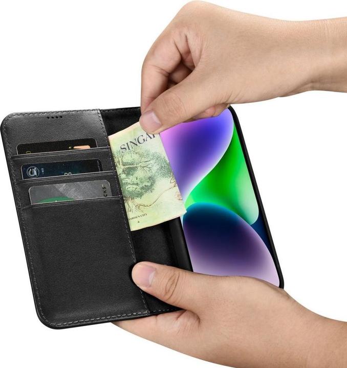 Produktbild iCarer Wallet Case 2 in1 Hülle iPhone 14 Leder Flip Cover AntiRFID schwarz (WMI14220725-BK) (Apple iPhone 14)