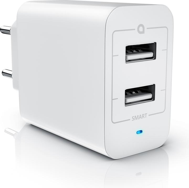 Produktbild Aplic USB Ladegerät 4800 mA, 2 Port Netzteil für Handy/Smartphone/Tablet, 4800mA - 2400mA je Port, weiss (28 W)