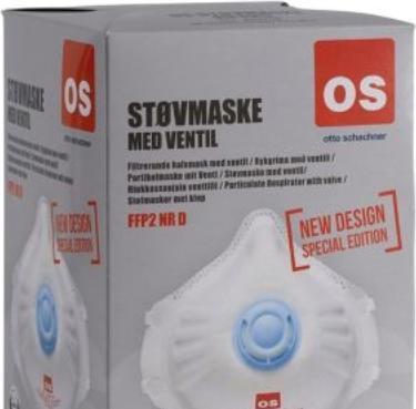 Image du produit Otto Schachner Støvmaske FFP2V m/ventil - Classe FFP2 NR D - V, med udåndingsventil - pakke a 12stk