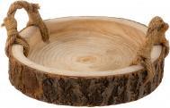 Actual product image IKO Wooden tray with bark + handles c on d=30cm h=5c