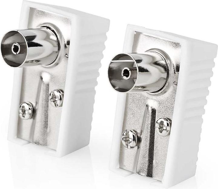 Image du produit Nedis IEC (Coax) mâle | Coudé | Femelle | Nickelé | 75 Ohms | Vis | Durc. d'entrée de câble (75 dB, Câble d'antenne)