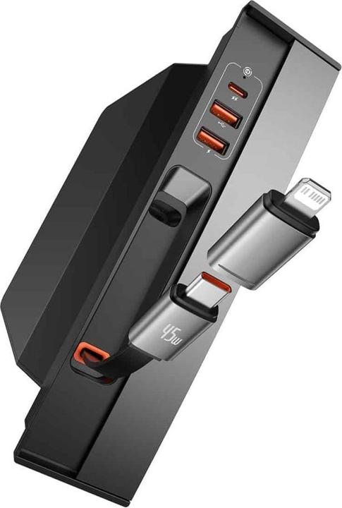 Actual product image Baseus T-Space Series USB HUB for Tesla Model 3 / Y with Built-in 45W USB C Cable - Black