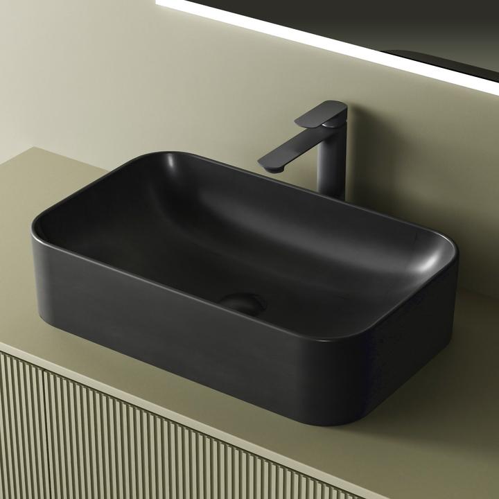 Immagine prodotto Emke Lavabo di design Lavabo da appoggio Grigio Opaco Lavabo in ceramica di alta qualità Bagno Facile da (380 mm, 610 mm)
