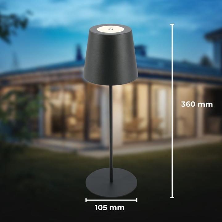 Actual product image B.K.Licht LED rechargeable table lamp, IP44, 2.5W, anthracite