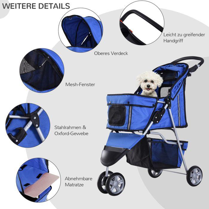 Produktbild Swisshandel24 Hundewagen Hundebuggy Buggy Hunde Katzen mehrfarbig (Blau) (Hund, Komplett zu öffnen, Faltbar, Atmungsaktiv)