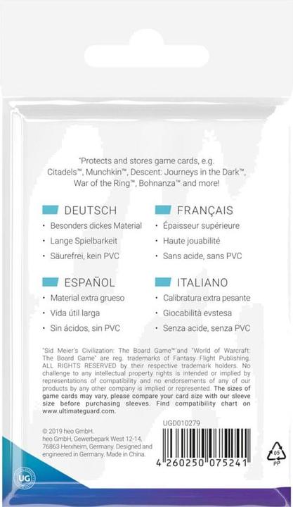 Nutritional values and ingredients Ultimate Guard Card Sleeve Standard American Board Game Sleeves 60