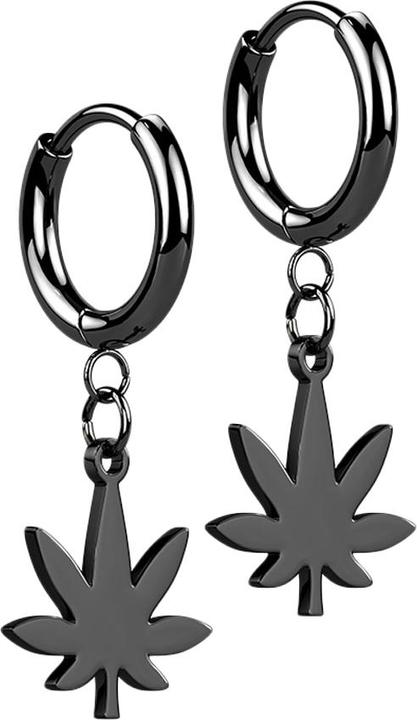 Image du produit Star Piercing Boucles d'oreilles noir pendentif feuille de chanvre (sans laiton, Acier chirurgical 316L)
